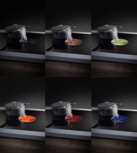 Zwarte keuken: BORA Purezwarte inductie kookplaat met afzuiging + instroomring in 6 kleuren