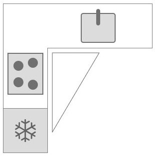 L-keuken of U-keuken: Tekening keukendriehoek in L vorm keuken dan wel hoekkeuken 