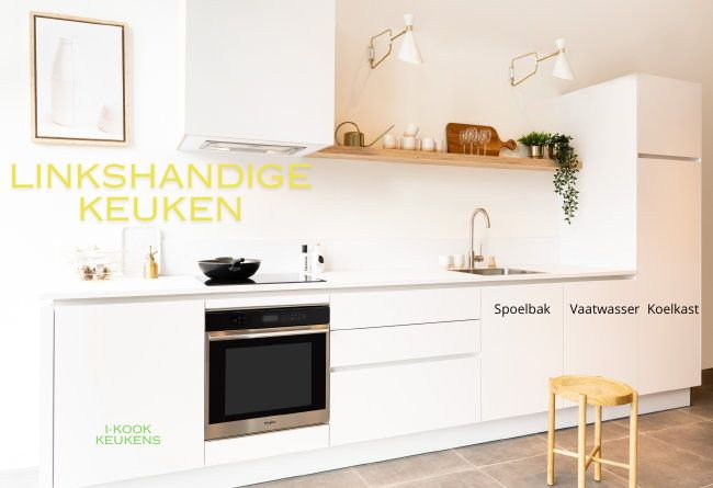 De linkshandige keukendriehoek in een witte moderne keuken van I-KOOK