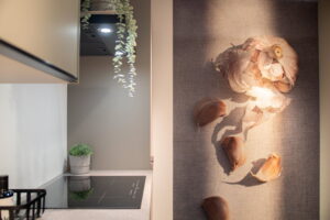 Inductie kookplaat met keuken kunst - knoflook fotobehang