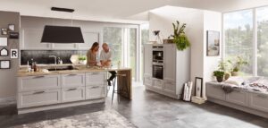 Nobilia keuken Cascada 772 lak laminaat steengrijs, landelijke parallel keuken, grijs + kastenwand Nobilia keuken Cascada 772 lak laminaat steengrijs, landelijke parallel keuken, grijs + kastenwand