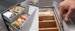Binnenlade met houten lade indeling + handige lade meenemer – Häcker, Nobilia