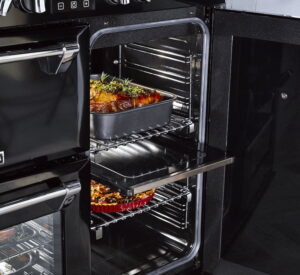 Zwarte Richmond Stoves fornuis met 3 ovens (splitfunctie voor 4de oven