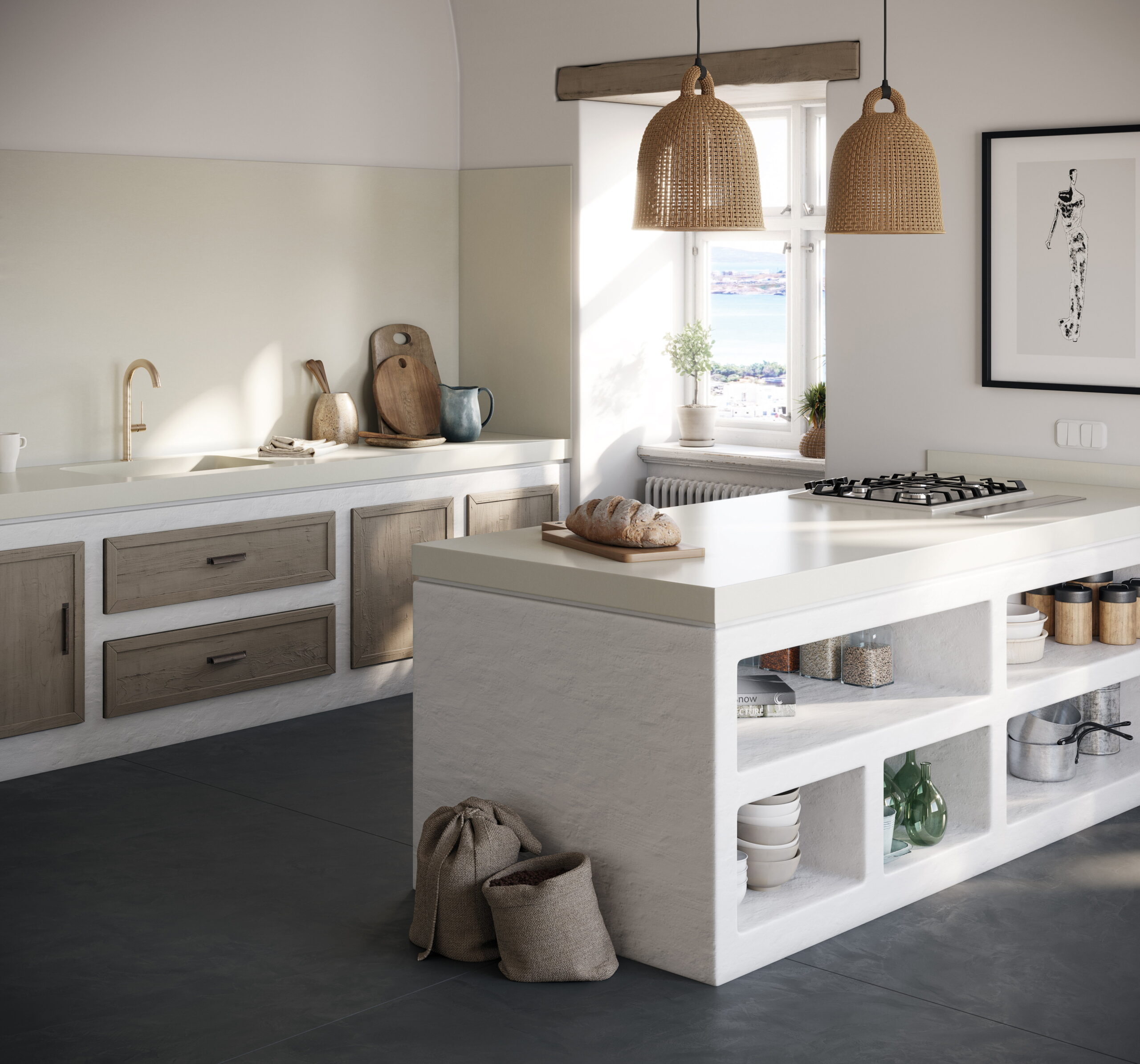 Kangoeroe op gang brengen huiswerk Witte keuken met wit composiet werkblad, Silestone Faro White - I-Kook