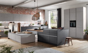 Industriële keuken met bar, Nobilia StoneArt betonlook keuken