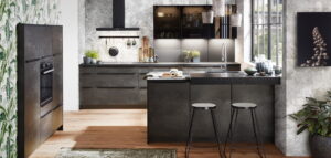 Zwarte keuken industrieel, Nobilia Speed zwart betonlook keuken