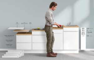 Onderkasten op verschillende hoogtes voor de ergonomisch duurzame keuken