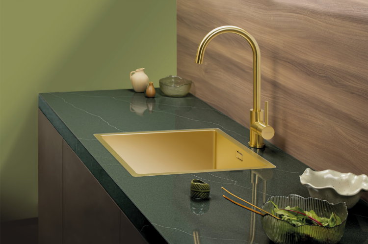 Marmerlook groen keukenblad Cosmolite Green Artemis - duurzaam natuursteen aanrechtblad