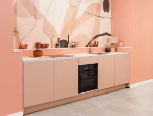 Licht grijze keramische keukentegelvloer in natuursteenlook Licht grijze keramische keukentegelvloer in natuursteenlook